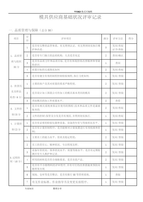 模具供应商基础状况评审记录文本