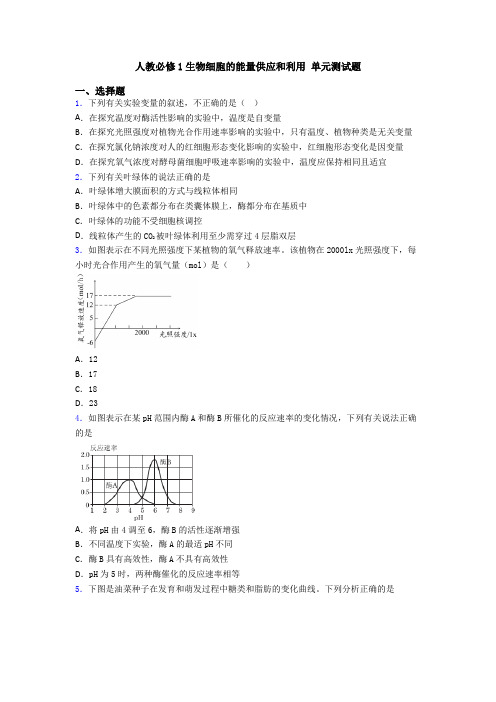 人教必修1生物细胞的能量供应和利用 单元测试题