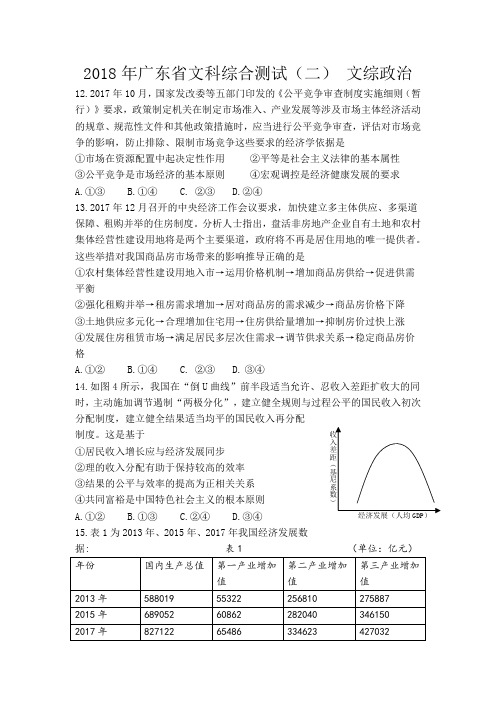 2018年广东二模文综政治测试