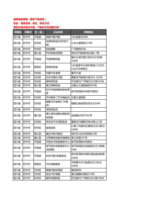 新版四川省巴中市汽车用品企业公司商家户名录单联系方式地址大全261家