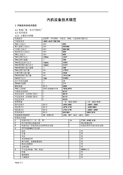 660MW电厂设备技术参数汇编