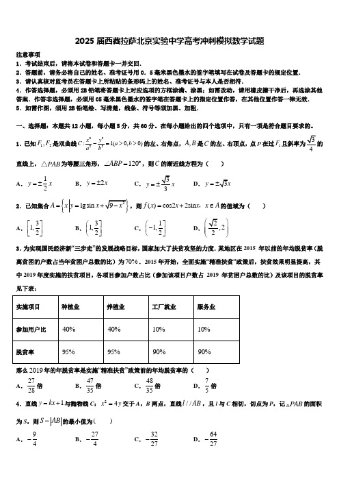 2025届西藏拉萨北京实验中学高考冲刺模拟数学试题含解析