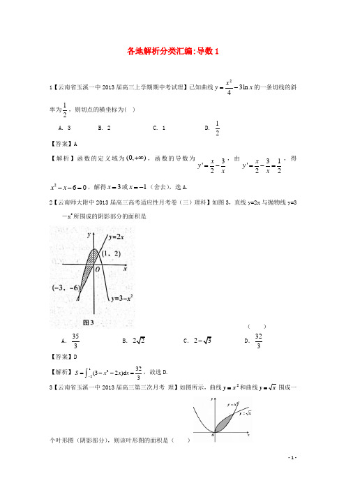 高考数学各地名校试题解析分类汇编(一)3 导数1 理