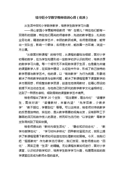 钱守旺小学数学教师培训心得（优质）