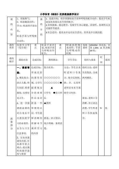 小学体育《蛙泳》优质教案教学设计