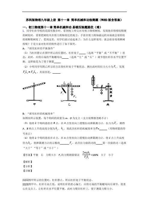 苏科版物理九年级上册 第十一章 简单机械和功检测题(WORD版含答案)