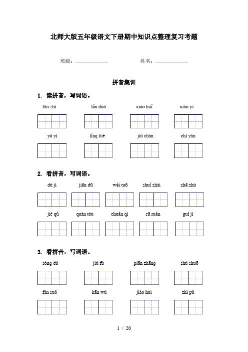 北师大版五年级语文下册期中知识点整理复习考题