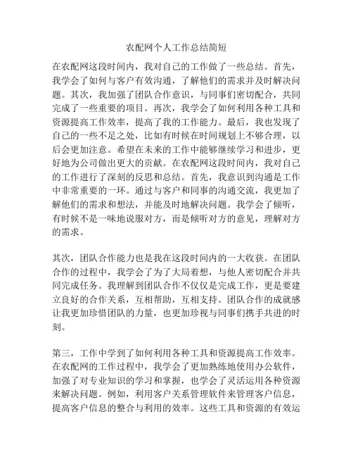 农配网个人工作总结简短