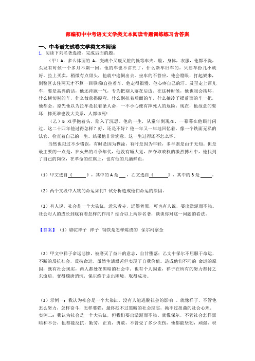 部编初中中考语文文学类文本阅读专题训练练习含答案