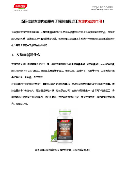 汤臣倍健左旋肉碱告诉你脂肪搬运工左旋肉碱的作用!