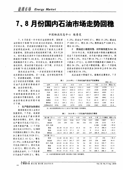 7、8月份国内石油市场走势回稳