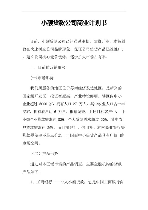 小额贷款公司商业计划书