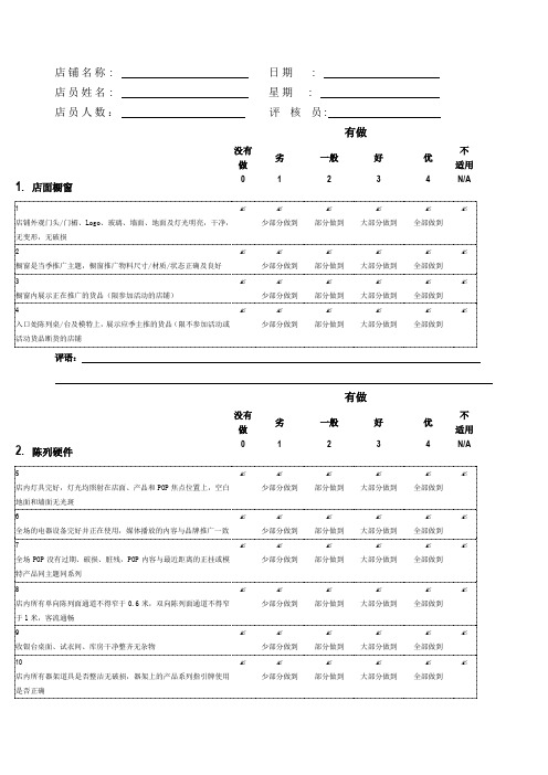 视觉陈列评估表