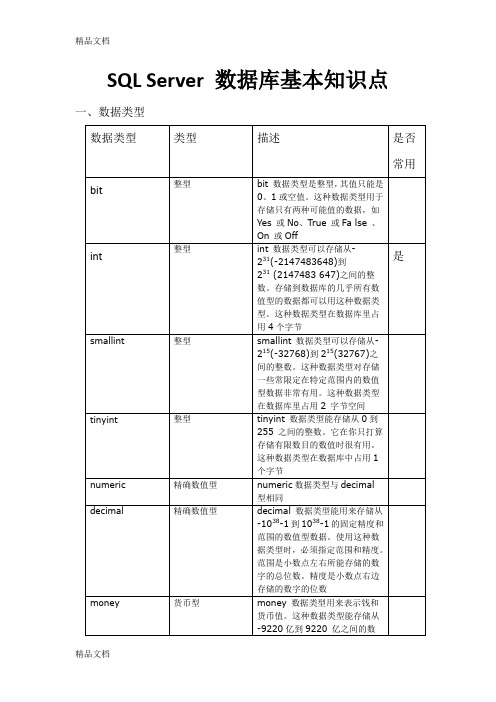 (整理)SQLServer数据库基本知识点.