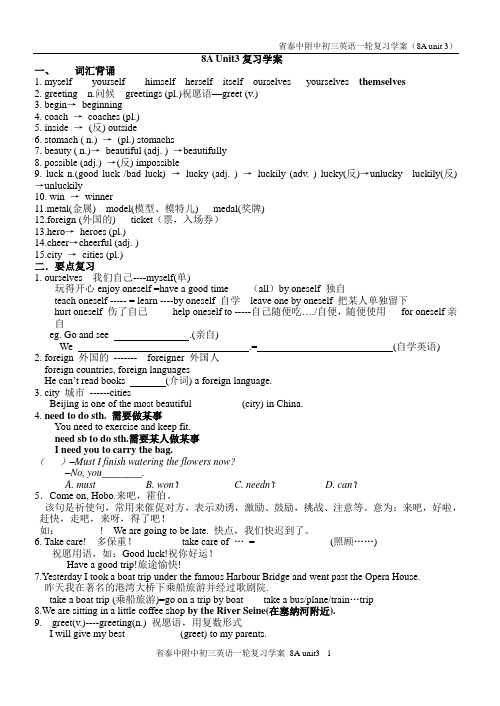 8A Unit3一轮复习学案