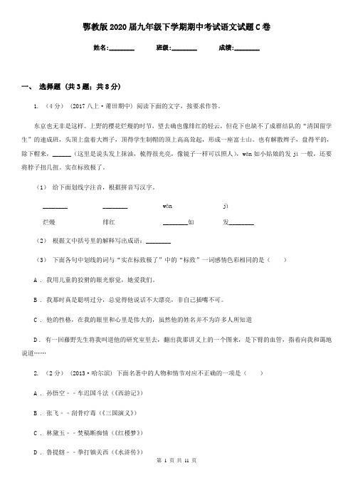 鄂教版2020届九年级下学期期中考试语文试题C卷