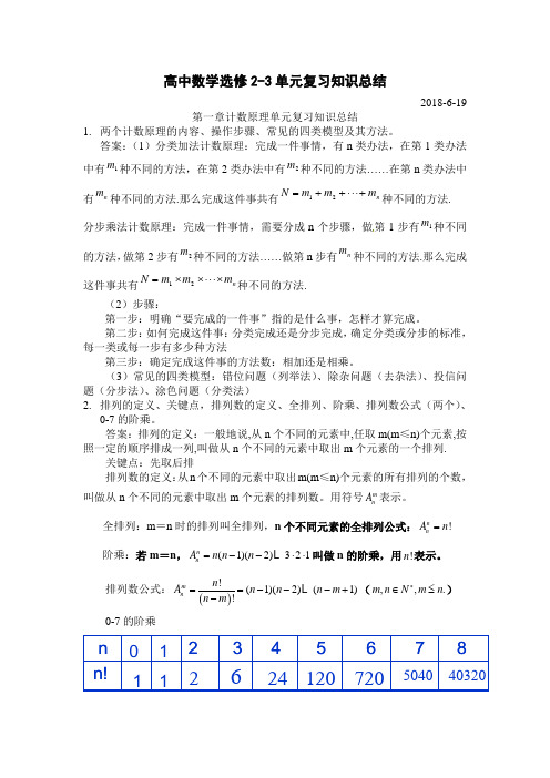 高中数学人教A版选修2-3单元复习知识总结