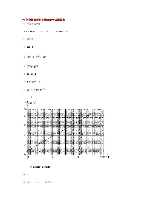 98年高考物理试题答案(全国卷)