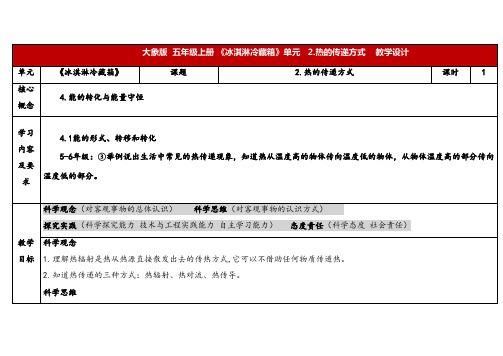 2024年大象版五年级科学上册 1.2热的传递方式(教案) 