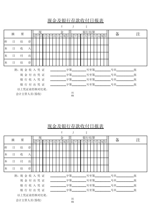 现金及银行存款收付日报表