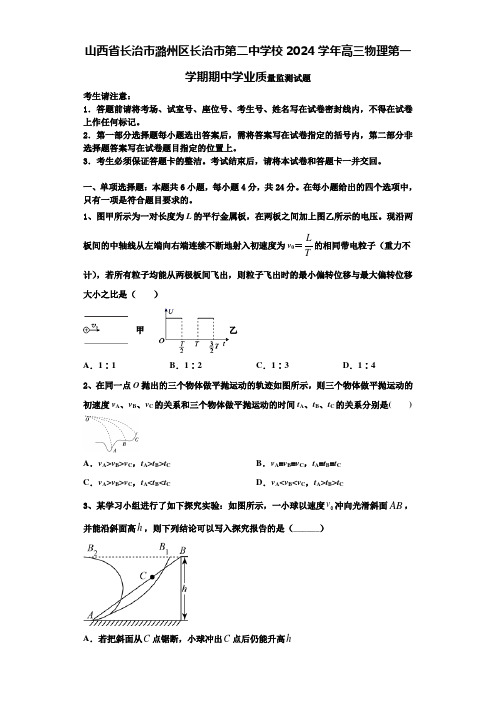 山西省长治市潞州区长治市第二中学校2024学年高三物理第一学期期中学业质量监测试题含解析