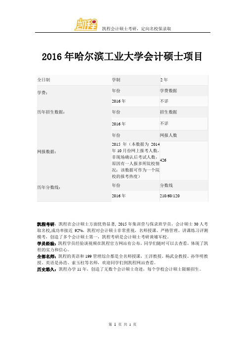 2016年哈尔滨工业大学会计硕士项目