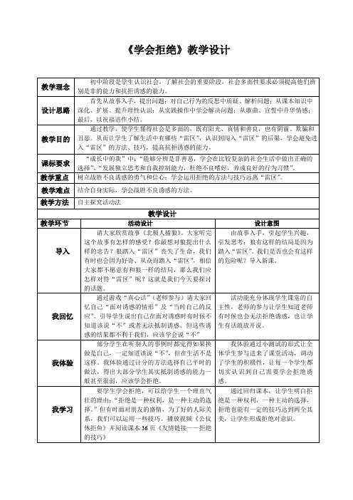 小学《品德与社会》六年级上册《学会拒绝》教学设计