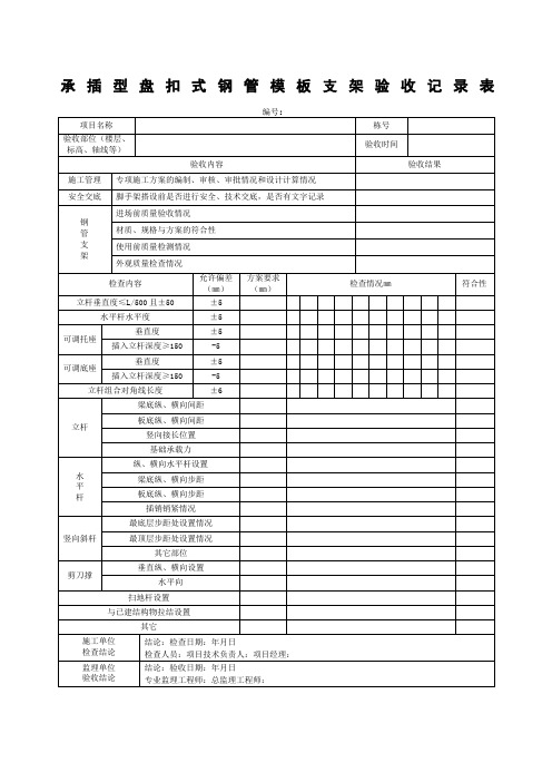 承插型盘扣式钢管模板支架验收记录表