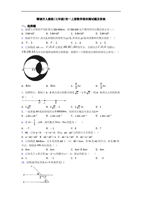 聊城市人教版(七年级)初一上册数学期末测试题及答案