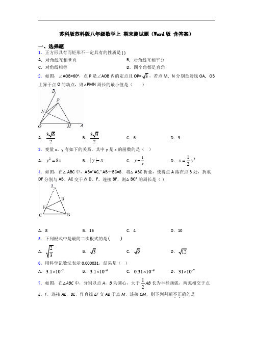 苏科版苏科版八年级数学上 期末测试题(Word版 含答案)