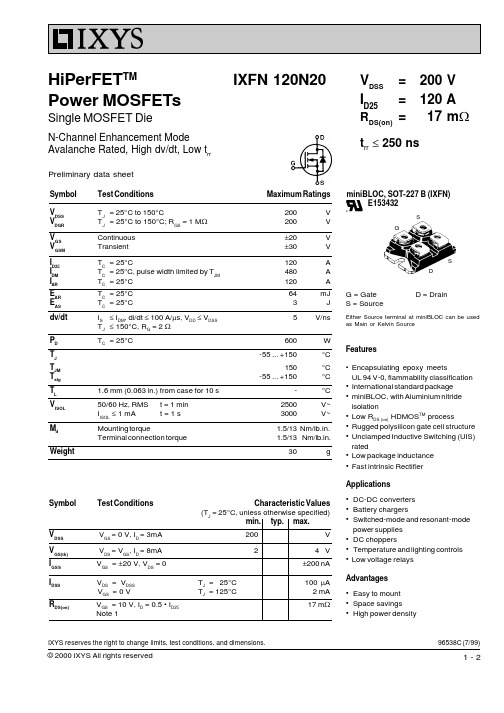 IXFN120N20中文资料