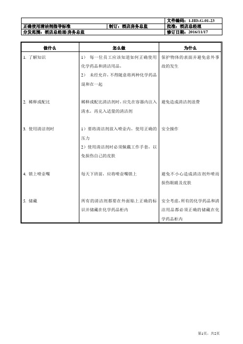 正确使用清洁剂指导标准