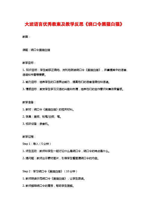 大班语言优秀教案及教学反思《绕口令黑猫白猫》