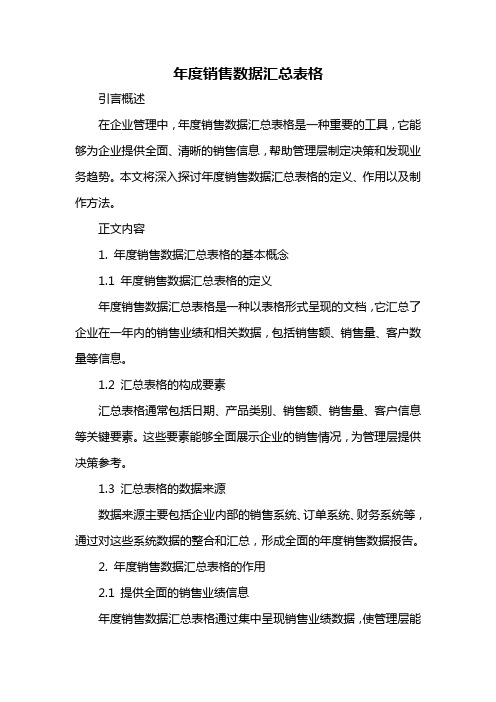 年度销售数据汇总表格