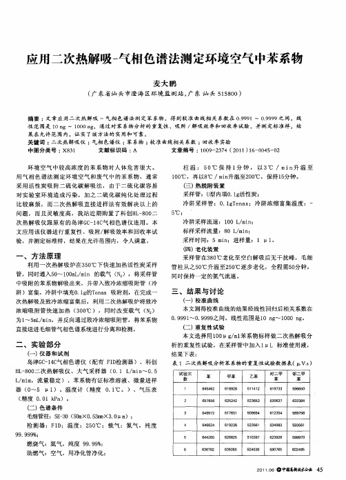 应用二次热解吸―气相色谱法测定环境空气中苯系物