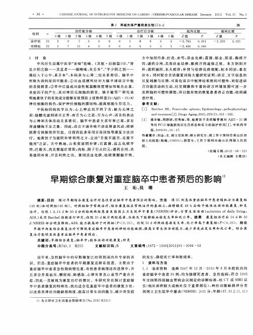 早期综合康复对重症脑卒中患者预后的影响