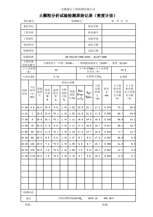 土工颗粒分析密度计法数据1