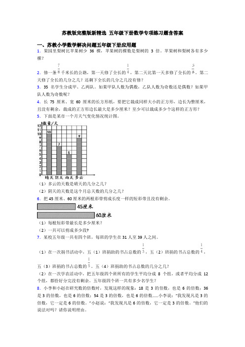 苏教版完整版新精选 五年级下册数学专项练习题含答案