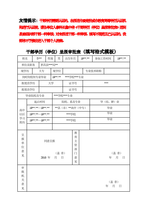 干部学历(学位)呈报审批表(模板与表格)