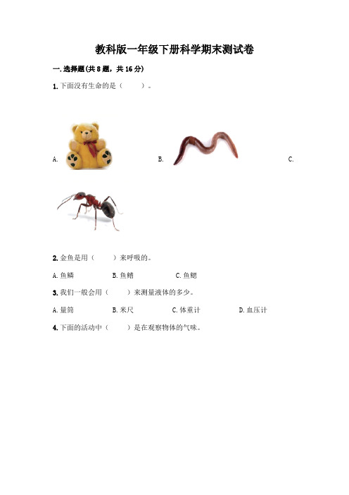 教科版一年级下册科学期末测试卷及1套参考答案