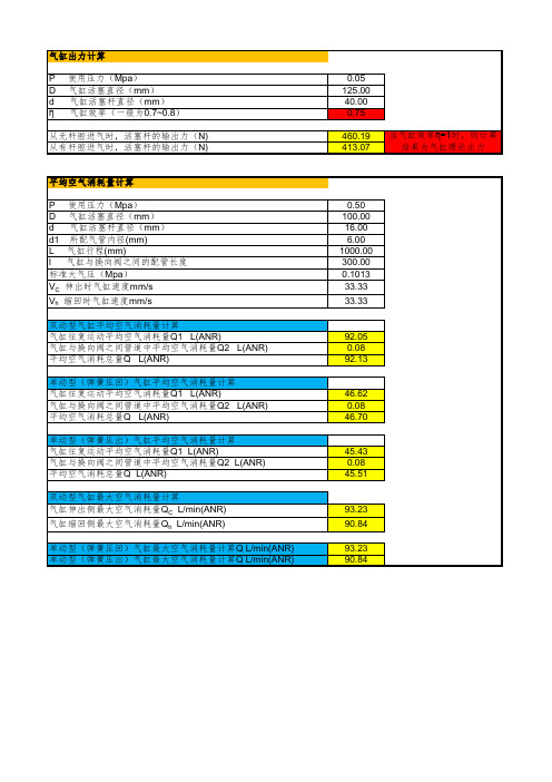 气缸出力及空气消耗量计算