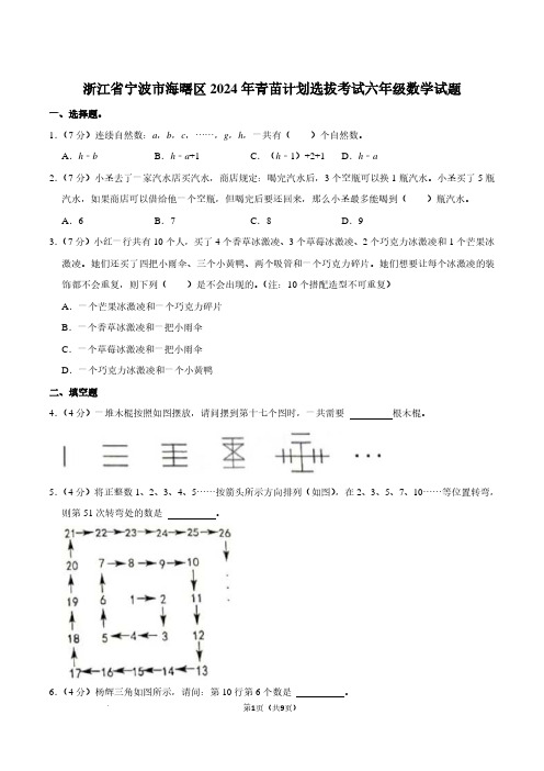 2024年浙江宁波海曙区青苗计划选拔考试六年级数学试题含答案