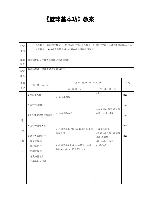 小学体育《篮球基本功》优秀教案1