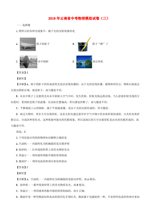 云南省2019年中考物理模拟试题(含解析)