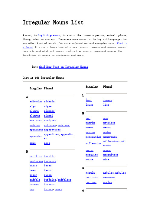 Irregular Nouns List