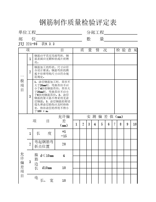 钢筋制作质量检验评定表