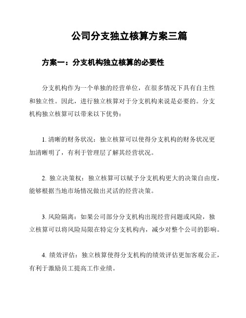 公司分支独立核算方案三篇