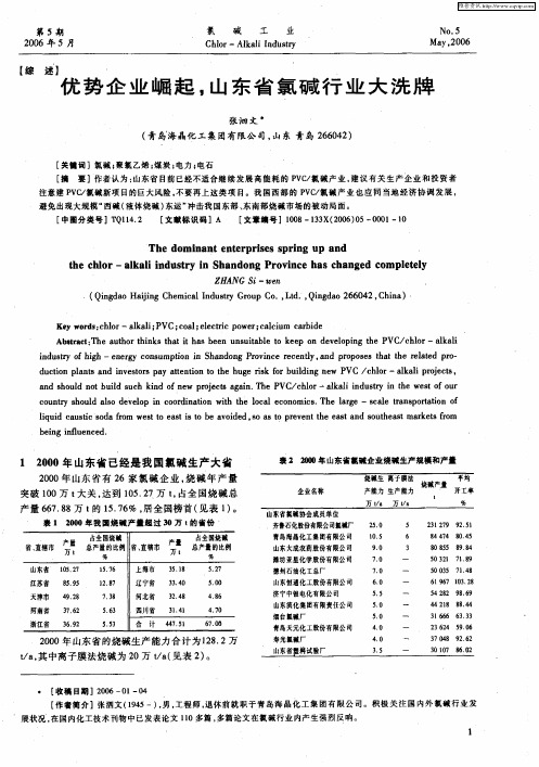 优势企业崛起,山东省氯碱行业大洗牌