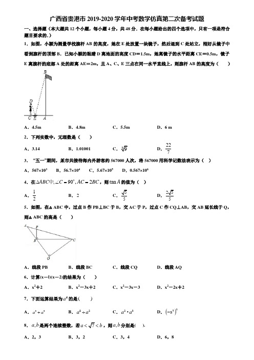 广西省贵港市2019-2020学年中考数学仿真第二次备考试题含解析