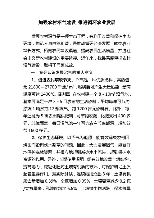 加强农村沼气建设 推进循环农业发展